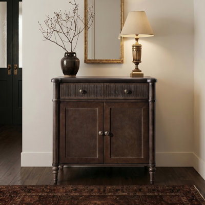 Hoai Transitional 32" Wide 1-Drawer  2-Door Accent Cabinet with Solid Wood Spindle Columns
