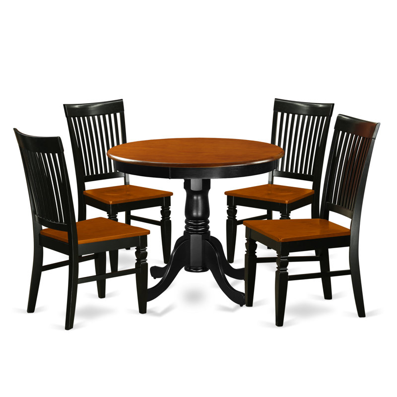 5 Piece Dining Set Includes a Round Kitchen Table with Pedestal and 4 Dining Room Chairs, 36x36 Inch, Black & Cherry