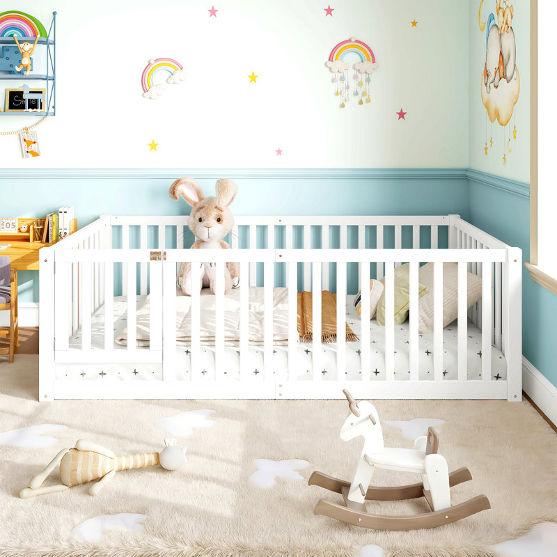 Lit simple avec garde-corps et porte pour enfants, blanc, Light White