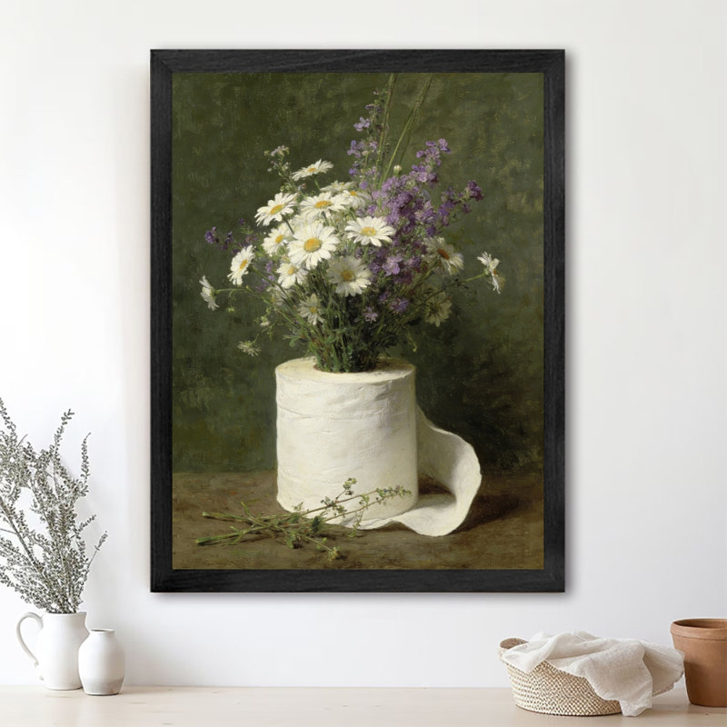 Art floral rétro encadré noir, H 11 po x l 9 po