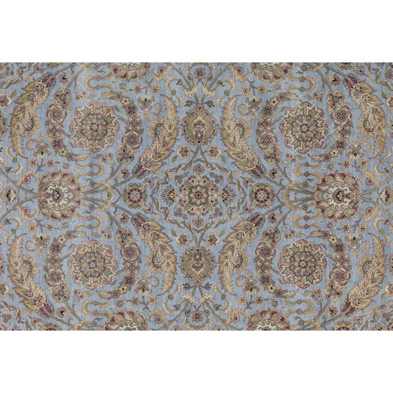 Tapis bleu clair et ivoire noué à la main de haute qualité