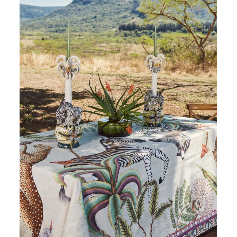 Ardmore Cotton Tablecloth, 94" Rectangle, Beige/Green