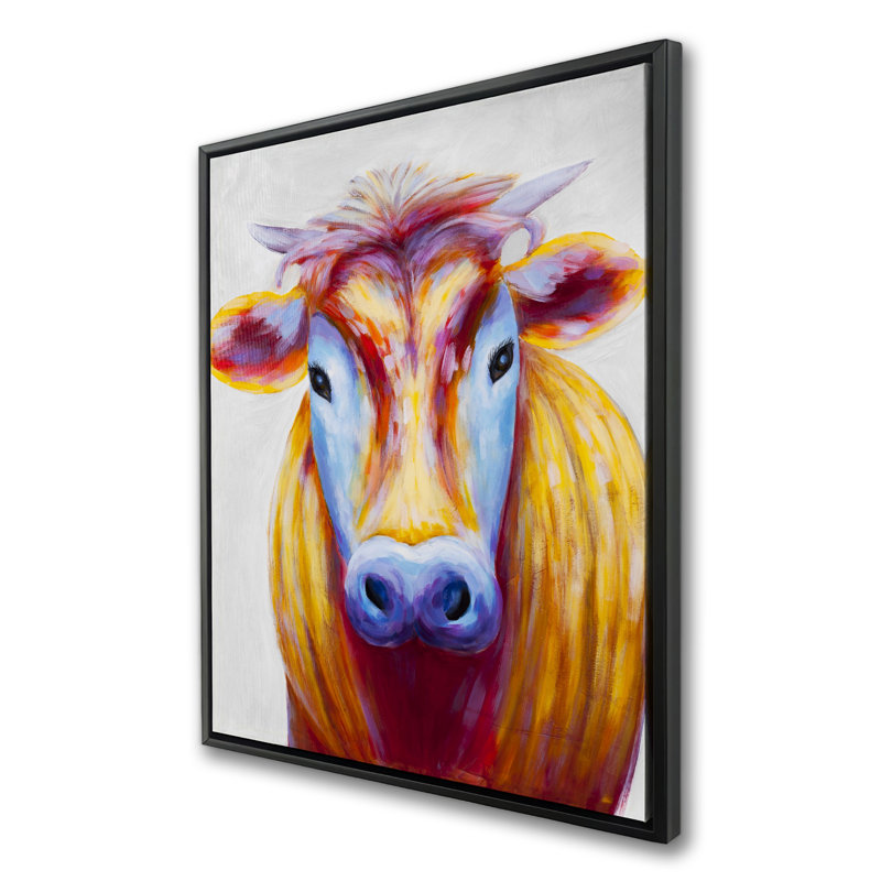 «Colorful Country Cow - Blue Animals», toile tendue encadrée