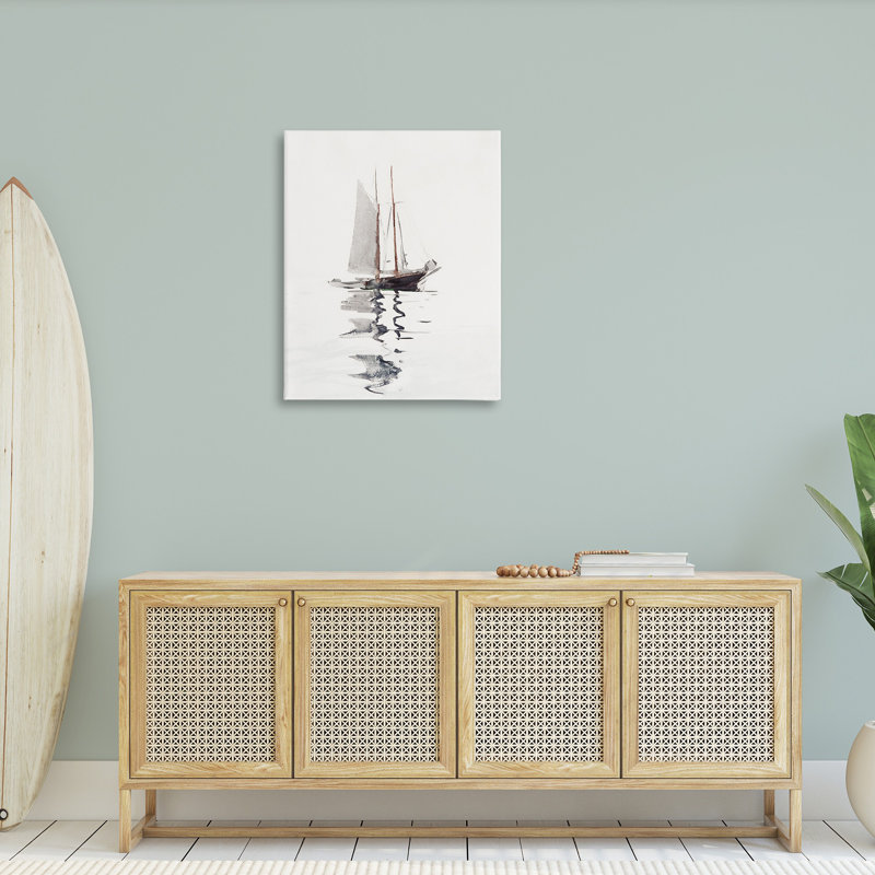 " Tranquil Sailboat Vessel Floating Lone Ocean Reflection ", 40" H x 30" W x 1.5" D