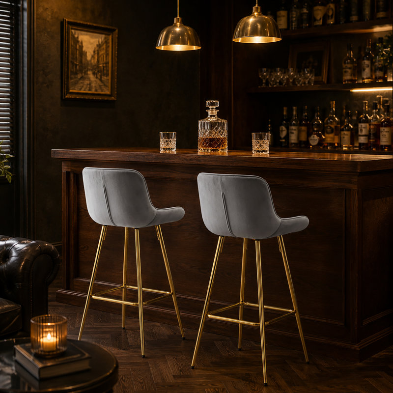Ensemble de 2 tabourets de bar Amyris de 30 pouces avec repose-pieds chromé, gris