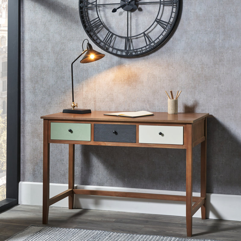 Zuria Solid Wood Solid Wood Writing Desk, Sage Green/Brown