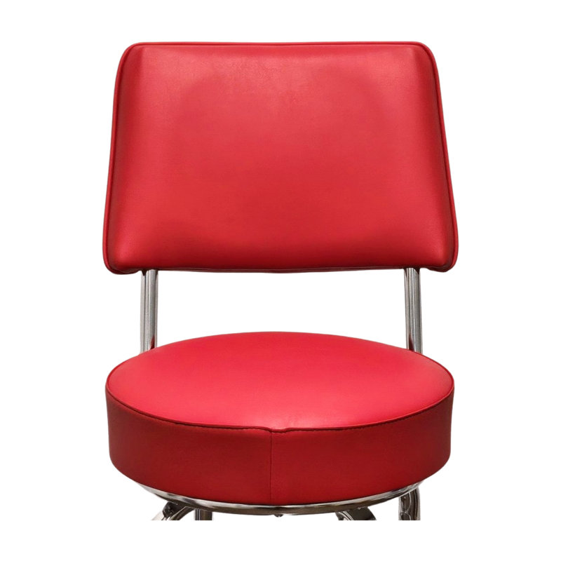 Red Vinyl Upholstered Swivel Bar Stool with Backrest