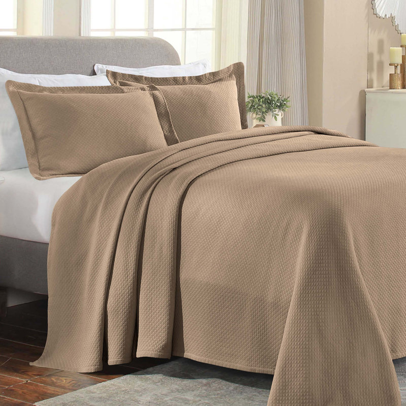 Ensemble de couvre-lit matelassé gaufré Superior Solitaire, Couvre-lit double et 2 taies décoratives standard, Taupe