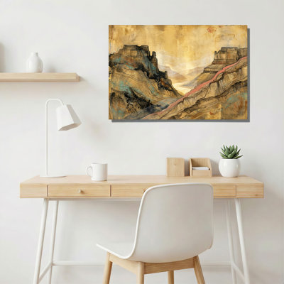 Abstrait paysage de canyon avec rivière rose et tons de terre, art mural