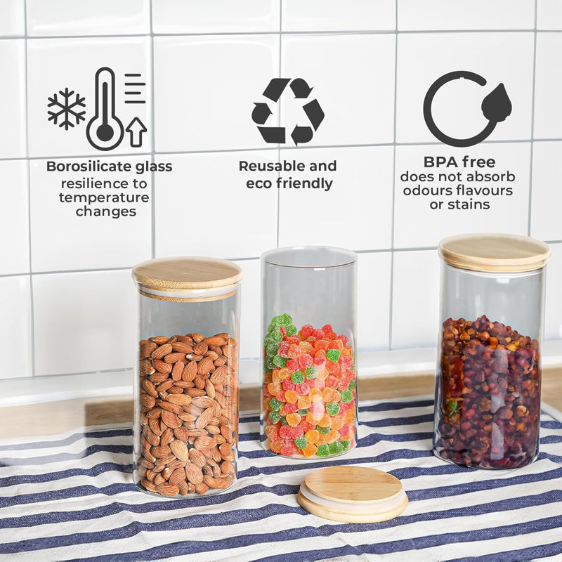 Glass Jar - Set of 3, 17cm H x 10cm W x 10cm D