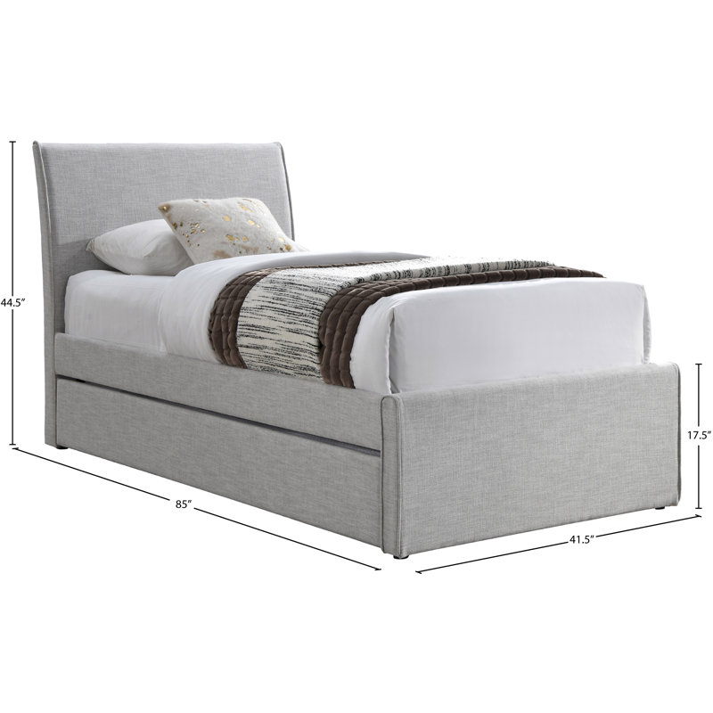  Lit gigogne simple Pittenger, Tissu gris texturé en lin