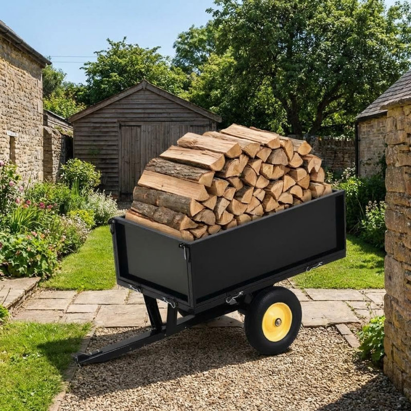 Remorque de remorquage en acier 500 LBS, remorque utilitaire de jardin avec hayon amovible pour tracteur de tondeuse à gazon