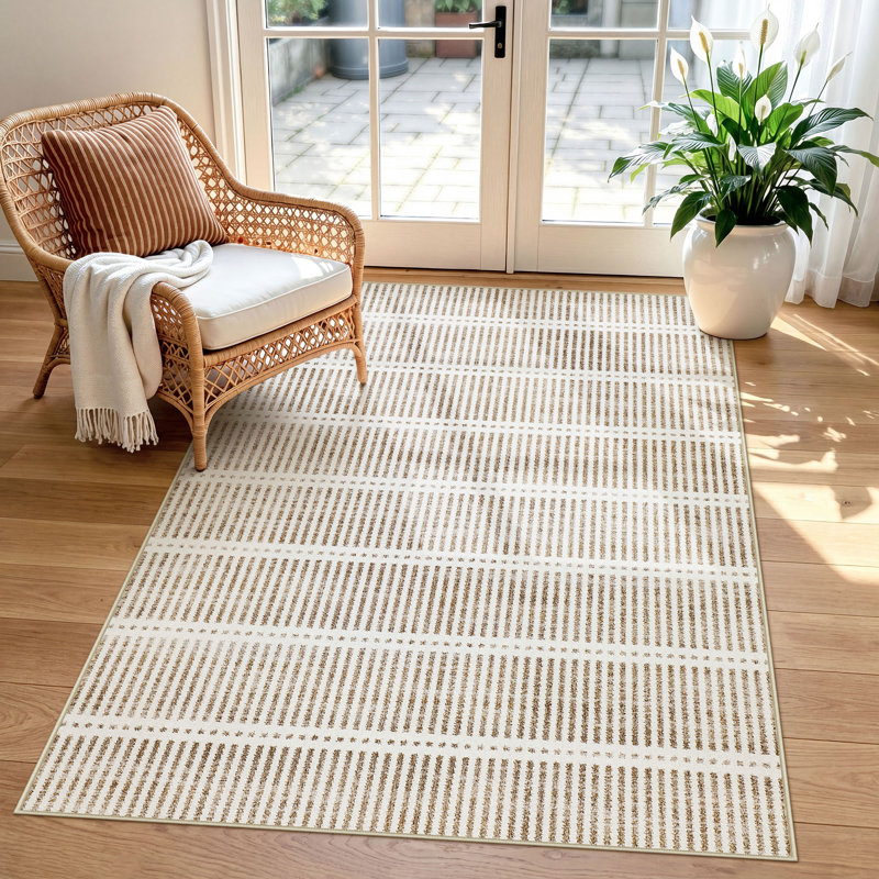 Ultra Thin 3' x 5' /5' x 7' Washable Area Rugs, Modern Non-Slip Small Bedroom Kitchen Rugs, Striped Farmhouse Soft Indoor Carpet, Oeko-Tex Certified