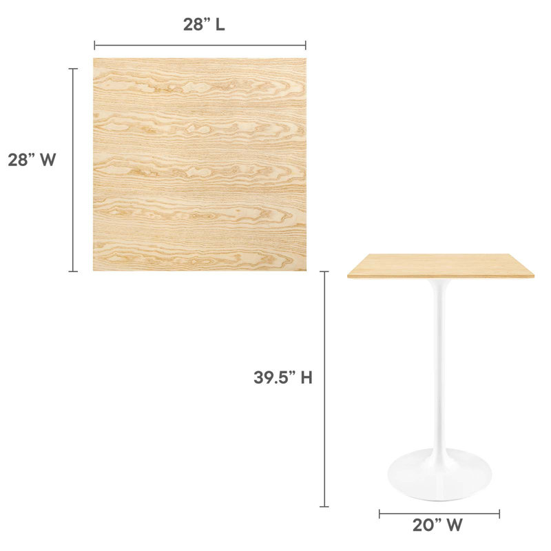 Table de bar carrée en bois 28 po Lippa, Naturel