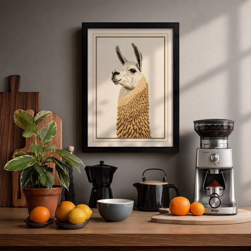 Llama in Profile Japandi - Framed Print, A3 - 42.0 x 29.7 cm, Black