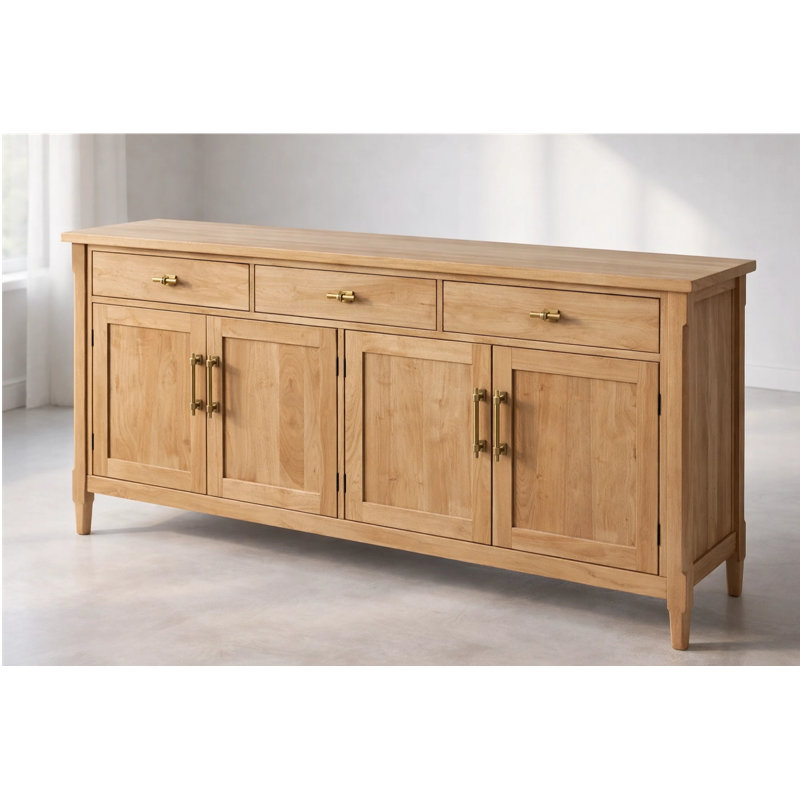 Emma 70" Solid Wood Sideboard, Oak Finish, Oak