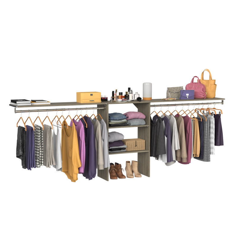 Suitesymphony Base Unit With 2 Top Shelves And Hang Rods, Gray