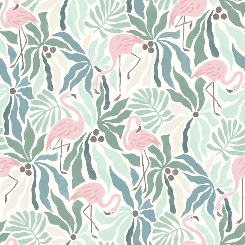 Flamingo Fun Peel and Stick Wallpaper,, Green