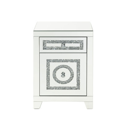 Mirrored & Faux Diamonds Accent Table, 2 Drawers, 18" Width, Build Table With Practical Drawers - Metal + Synthetic Wood, 46lb