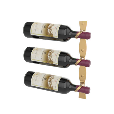 Lleucu 3-Bottle Helical Wall-Mounted Metal Wine Rack in Golden Bronze - 15”, Left-Facing