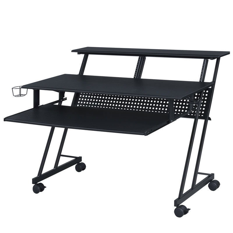 Music Recording Studio Desk with Keyboard Tray, Black