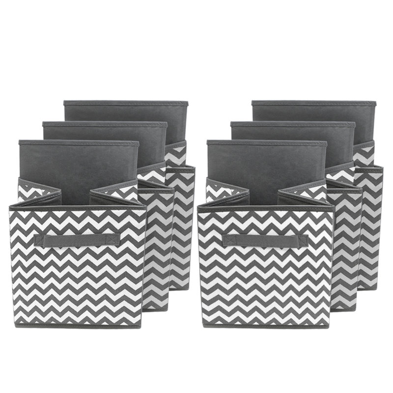 Sorbus 6 Pack 11" Foldable Fabric Storage Cube Bins with Handles in Grey Chevron, Gray 