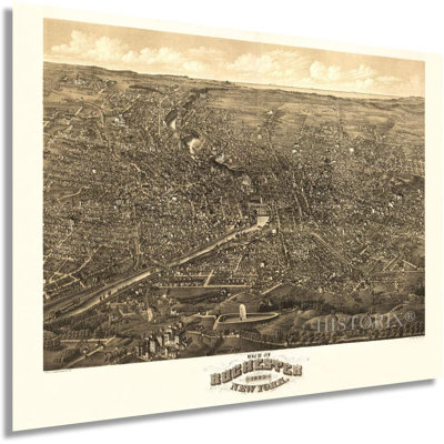 HISTORIX vintage 1880 Rochester New York carte - carte rétro de 24 po x 30 po de Rochester NY, art mural - ancienne carte de Rochester NY - affiche historique de Rochester - vue d'oiseau de la carte de Rochester NY (2 formats)