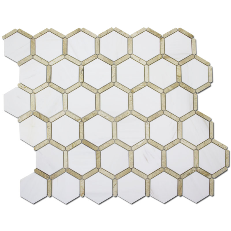 3" HONEYCOMB MOSAIC w FRAME, Dolomite/Diana Royal