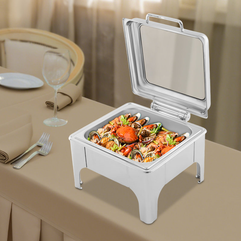 6.34QT Rectangle Stainless Steel Buffet Food Warmer Chafing Dish Set Silver