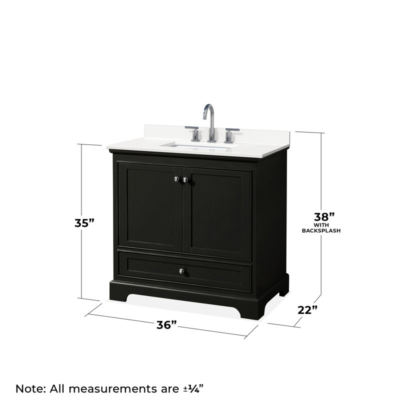 Ensemble de meuble-lavabo simple autoportant 36 po avec plateau en quartz Deborah, Chrome poli, WDX13572, Espresso foncé