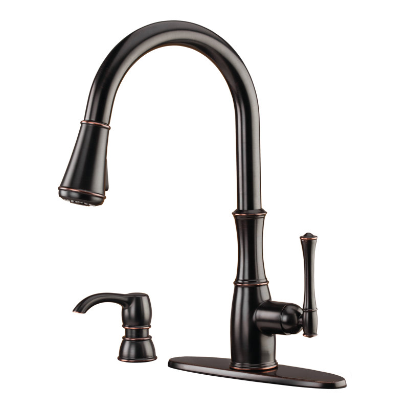 Wheaton Pull-Down Single Handle Kitchen Faucet, Tuscan Bronze