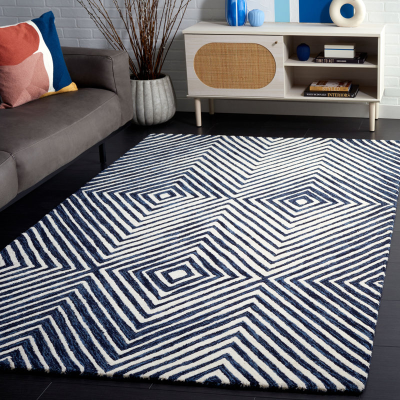 Ebony 150 Area Rug In Navy / Ivory, Rectangle 5"  x 8" 