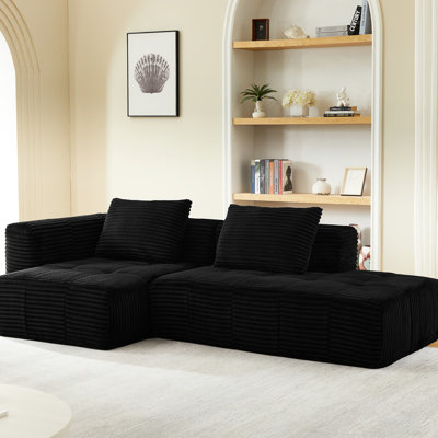 Canapé modulaire en forme de L, canapé modulaire à 3 nuages avec méridienne, revêtement en velours côtelé, aucun assemblage requis, coussins à ressorts confortables, minimaliste moderne pour le salon, noir, velours côtelé,