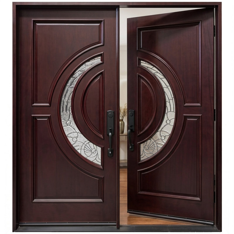 Portes d'entrée pré-suspendues à l'avant en bois d'acajou, H 96 po x l 60 po x P 1,75 po, S'ouvre à droite vers l'intérieur