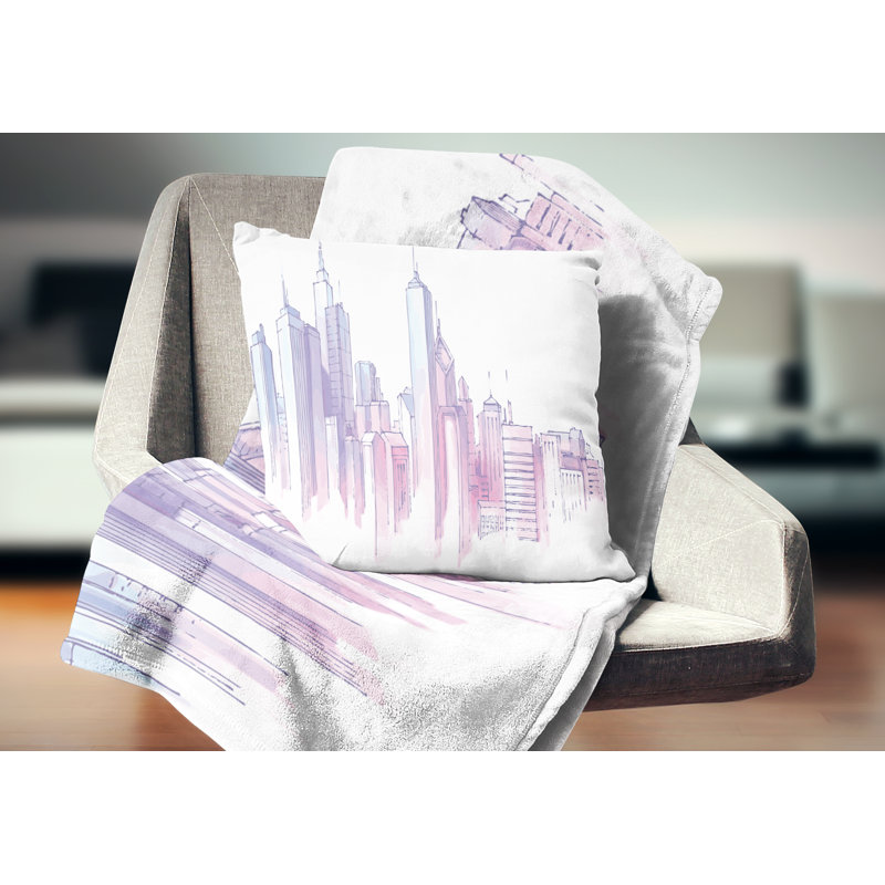 Coussin d’horizon cityscape painting city, 18 po x 18 po, Coussin décoratif