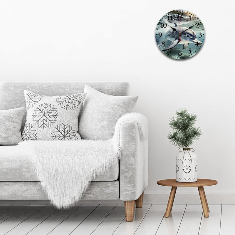 Horloge ronde sous-marine dauphin sous l'eau 12 x 12 pouces
