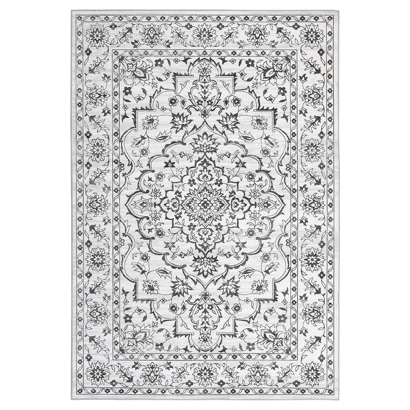 Tapis Boho 9 x 12 pour salon - tapis floral ultra-fin lavable, velours doux, envers antidérapant, noir