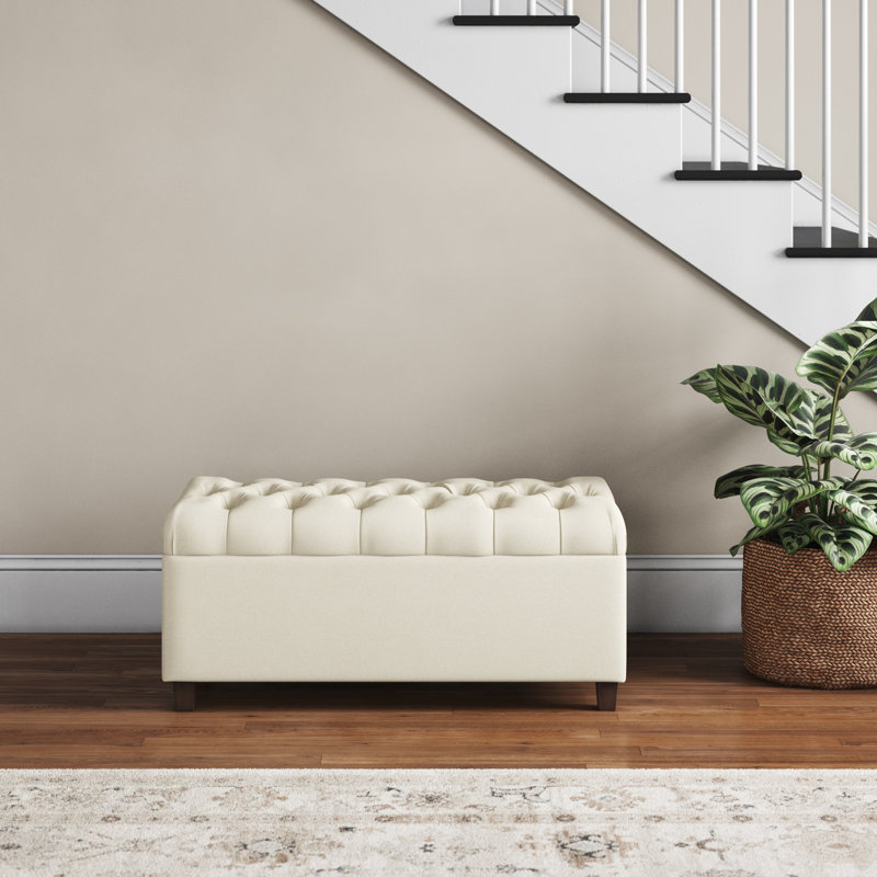 Banc de rangement rembourré Allessandra, Couleur unie crème texturée