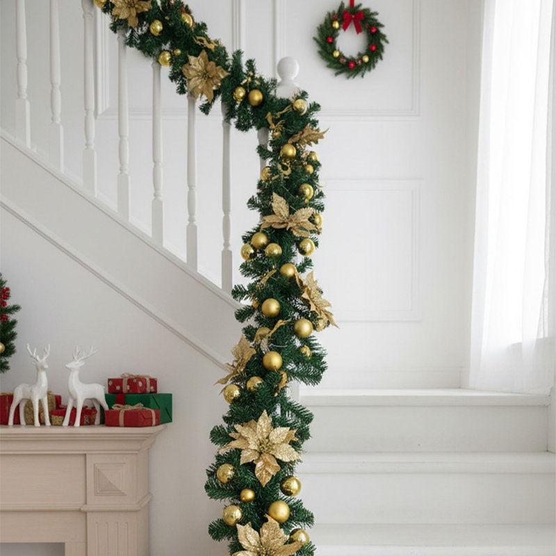 270cm Lighted Faux Poinsettia Garland with Lights