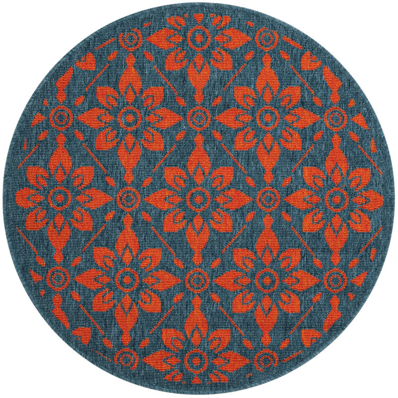 Tapis d'extérieur noir et bleu Aucun, Rond 3 pi 1 po