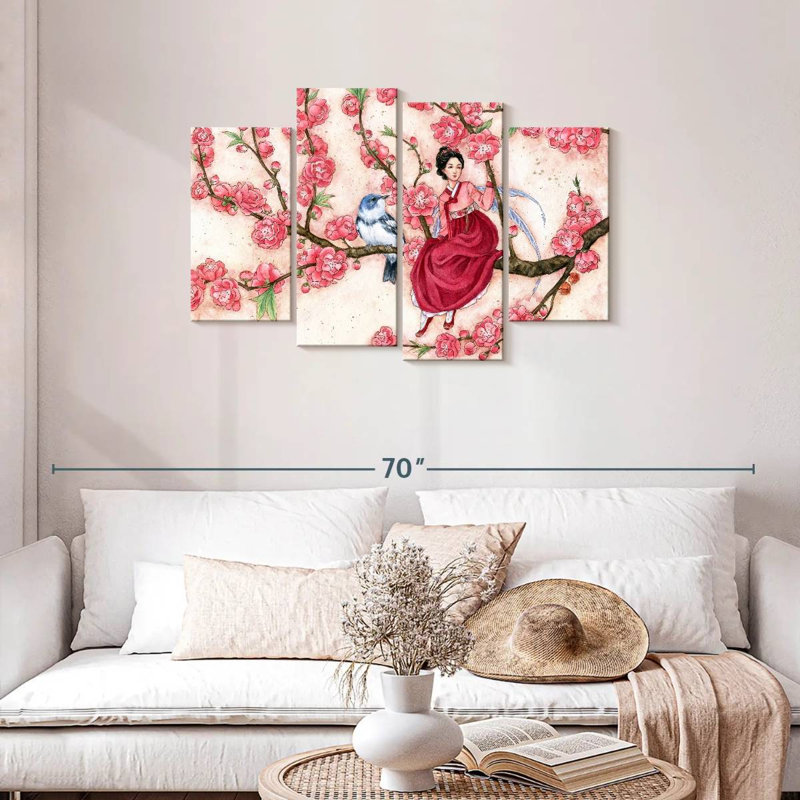 Kelan pêche en fleurs, H 27 po x l 43 po