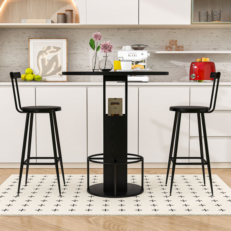 Ensemble de bar rond 3 pièces avec 2 tabourets et table de pub avec rangement pour la cuisine, le café ou un appartement