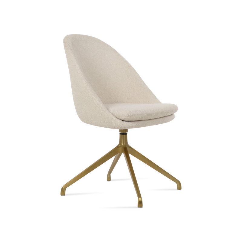 Chaise d'appoint pivotante Avanos Spider, Blanc cassé, Laiton
