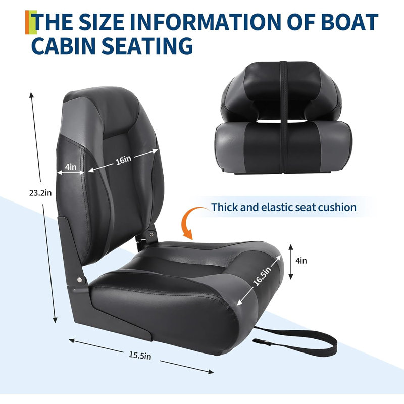 Paquet de 2 sièges de bateau pliants à dossier haut - Rembourrage en éponge épaissie et cadre en plastique moulé, chaises capitaines résistantes aux intempéries pour la pêche, les croisières, les visites, le hors-bord