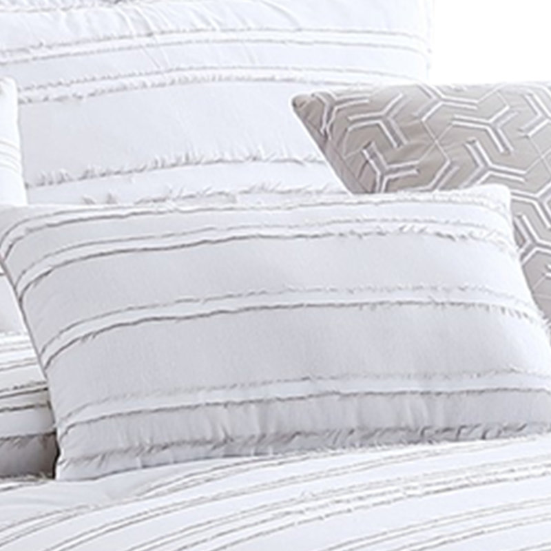  Ensemble d'édredon blanc / gris 6 pièces, Édredon grand + 2 taies décoratives + 3 coussins