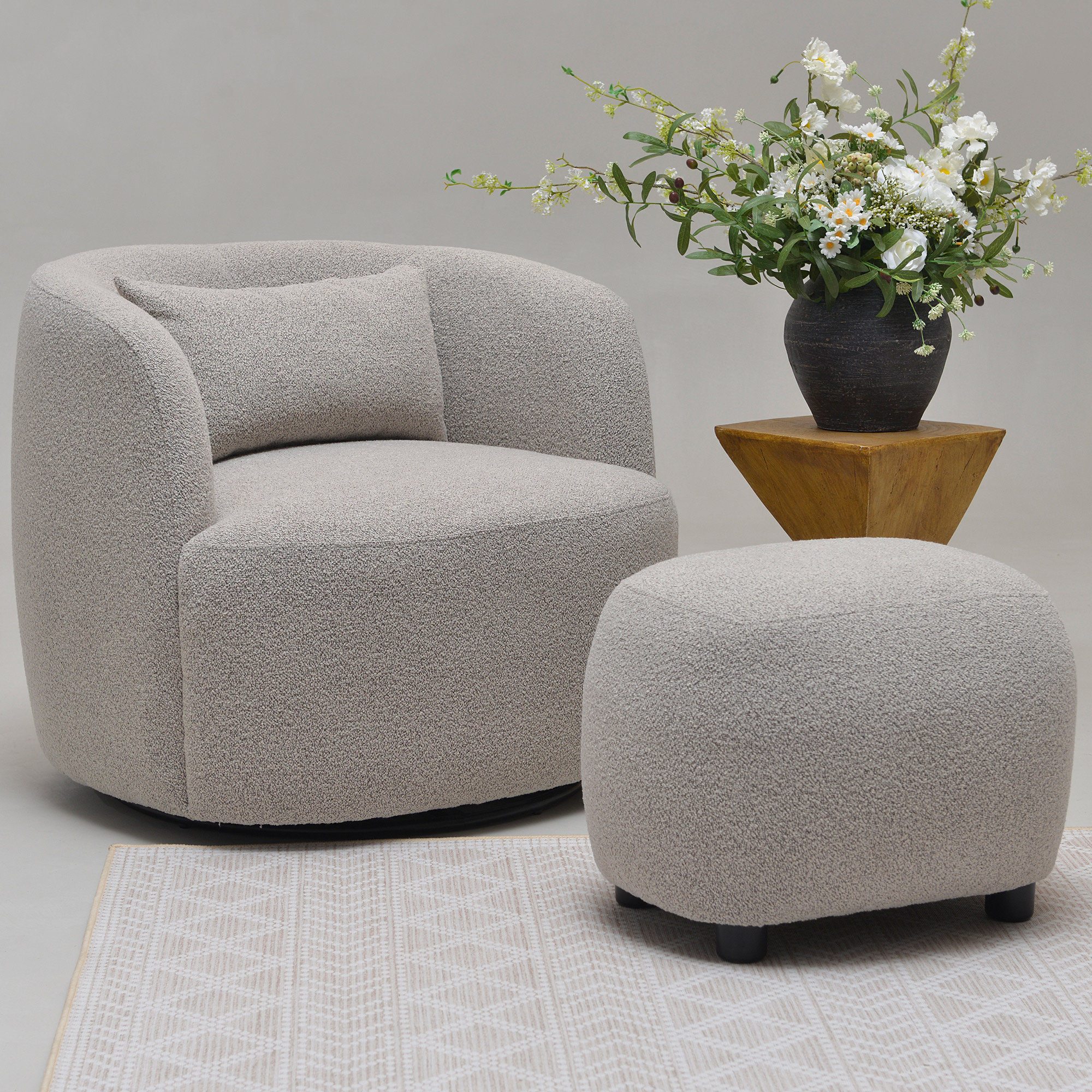 Wade Logan® Aria Upholstered Swivel Armchair with Ottoman & Reviews | Joss & Main