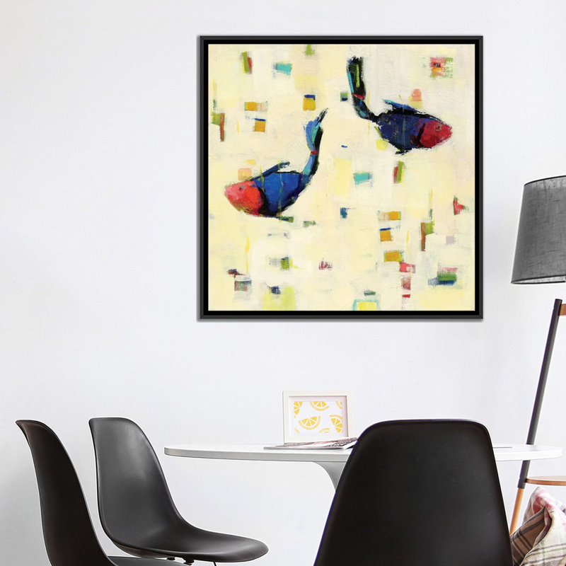 «One Fish, Two Fish», reproduction d'art sur toile tendue, H 18 po x l 18 po x P 1,5 po, Toile encadrée noire, Pas de tapis