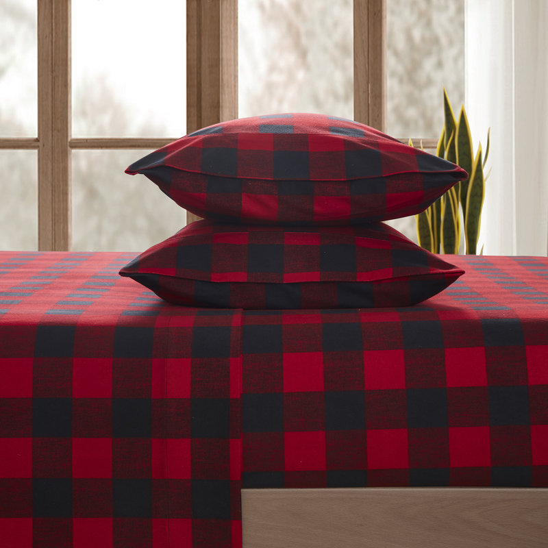 Microfiber Flannel Sheet Set, Full, Buffalo Check