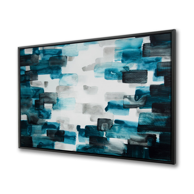 Toile abstraite carrés turquoise et gris | Décoration intérieure