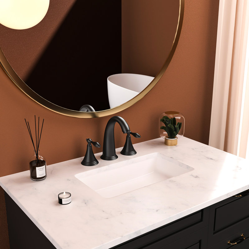 Matte Black Lavatory Faucet Component - 2 Handle 3 Hole, Pop Up Drain, Lines Elegant Bathroom Widespread, Drain, Matte Black